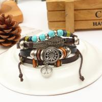 Wrap Bracelets, PU Leather, with Gemstone & Zinc Alloy, fashion jewelry & Unisex, The bracelet can be extended with a maximum circumference of 30cm and a minimum circumference of 14-17cm 