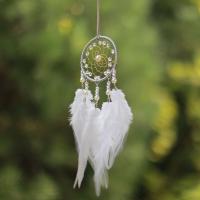Fashion Dream Catcher, Feather, with Cotton Thread & Wood & Plastic Pearl & Iron & Acrylic, fashion jewelry 