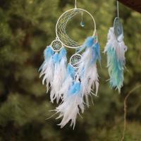 Fashion Dream Catcher, Feather, with Cotton Thread & Crystal & Wood & Iron, fashion jewelry blue 