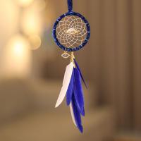 Fashion Dream Catcher, Feather, with Cotton Thread & Wood & Brass & Iron, fashion jewelry & micro pave cubic zirconia, blue 
