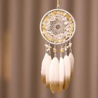 Fashion Dream Catcher, Feather, with Cotton Thread & Gemstone & Wood & Iron, fashion jewelry, yellow 