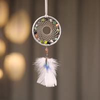 Fashion Dream Catcher, Feather, with Cotton Thread & Gemstone & Wood & Iron, fashion jewelry, white 
