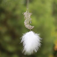 Fashion Dream Catcher, Feather, with Cotton Thread & Crystal & Wood & Iron, Moon, fashion jewelry 400mm 