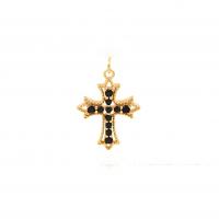 Cubic Zirconia Micro Pave Brass Pendant, Cross, plated, DIY & micro pave cubic zirconia, golden 