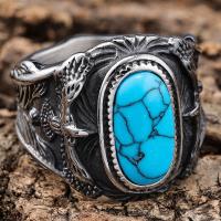 Gemstone Stainless Steel Finger Ring, 304 Stainless Steel, with turquoise, polished, Unisex original color 