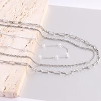 Titanium Steel Jewelry Necklace, with Plastic Pearl, plated, for woman 