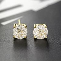 Cubic Zircon Brass Earring, plated, Unisex & micro pave cubic zirconia, gold 