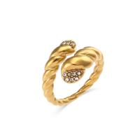 Cubic Zirconia Stainless Steel Finger Ring, 304 Stainless Steel, 18K gold plated, fashion jewelry & micro pave cubic zirconia & for woman, golden, Diameter 1.3cm [