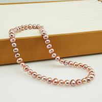 Freshwater Pearl Necklace, with 925 Sterling Silver, Slightly Round, fashion jewelry & for woman, purple, 8-9mm cm 