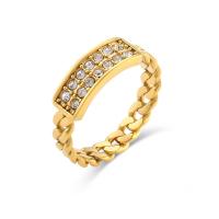 Cubic Zirconia Stainless Steel Finger Ring, 304 Stainless Steel, 18K gold plated, fashion jewelry & micro pave cubic zirconia & for woman, golden [