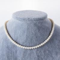 Freshwater Pearl Necklace, with 925 Sterling Silver, Round, fashion jewelry & for woman, white, 5-5.5mm cm 