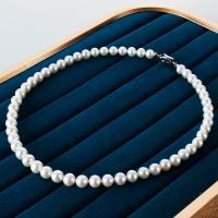 perle d'eau douce cultivée collier, avec Argent sterling 925, Rond, bijoux de mode & pour femme, blanc, 8-8.5mm cm, Vendu par brin