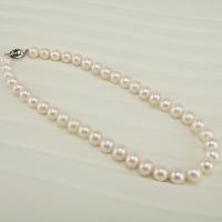 perle d'eau douce cultivée collier, avec Argent sterling 925, ovale, bijoux de mode & pour femme, blanc, 10-11mm cm, Vendu par brin