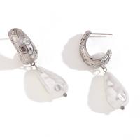 Stainless Steel Drop Earring, 316L Stainless Steel, with Plastic Pearl, 18K gold plated, fashion jewelry & for woman 