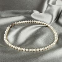 perle d'eau douce cultivée collier, avec Argent sterling 925, Rond, bijoux de mode & pour femme, blanc, 7-7.5mm cm, Vendu par brin