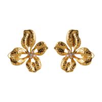 Cubic Zirconia Micro Pave Brass Earring, Flower, real gold plated, fashion jewelry & micro pave cubic zirconia & for woman, golden 