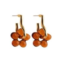 Brass Drop Earring, with Lampwork, Flower, 18K gold plated, fashion jewelry & for woman, golden 