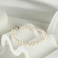 perle d'eau douce cultivée bracelet, avec Argent sterling 925, Plat rond, bijoux de mode & pour femme, plus de couleurs à choisir, 5-6mm cm, Vendu par brin