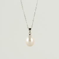 Perlas cultivadas de agua dulce collar, con Plata de ley 925, Gota, Joyería & para mujer, Blanco, longitud:45 cm, Vendido por Sarta
