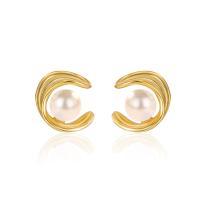 Sterling Silver Stud Earring, 925 Sterling Silver, with Shell Pearl, plated, fashion jewelry & for woman 10mm 