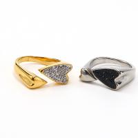 Titanium Steel Finger Ring, Heart, Vacuum Ion Plating & for woman & with rhinestone heart 9mm 