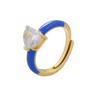 Zirkonia Messing Finger Ring, mit kubischer Zirkonia, Herz, goldfarben plattiert, Modeschmuck & für Frau & Emaille, keine, Innendurchmesser:ca. 17mm, verkauft von PC