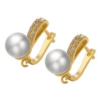 Cubic Zirconia Micro Pave Brass Earring, with Plastic Pearl, plated, DIY & micro pave cubic zirconia & for woman Approx 1mm 