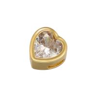 Brass Slide Charm, with Cubic Zirconia, Heart, plated, DIY Approx 