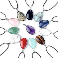 Gemstone ювелирные изделия Кулон, Полудрагоценный камень, с Железо, Овальная форма, DIY & различные материалы для выбора, Много цветов для выбора продается PC[