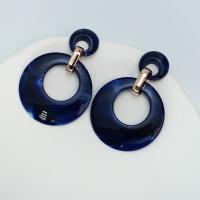Boucle d'oreille dormeuses résine, plastique, Rond, bijoux de mode, couleur bleu foncé Vendu par PC