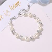 Zinc Alloy Rhinestone Bracelets, with Plastic Pearl, handmade, fashion jewelry & for woman & with rhinestone, platinum color Approx 26 cm [