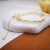 Bracelets perles de pierres semi-précieuses, argent sterling 925, avec Hetian Jade & perle d'eau douce cultivée, avec 6cm chaînes de rallonge, bijoux de mode & pour femme Environ 16 cm, Vendu par PC