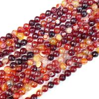 Natürliche Streifen Achat Perlen, rund, poliert, DIY & verschiedene Größen vorhanden, dunkelrot, Länge:ca. 38 cm, verkauft von Strang