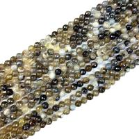 Natürliche Streifen Achat Perlen, rund, plattiert, DIY & verschiedene Größen vorhanden, dunkelgrau, Länge:ca. 38 cm, verkauft von Strang