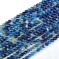 Natürliche Streifen Achat Perlen, rund, poliert, beschichteten & DIY & verschiedene Größen vorhanden, blau, Länge:ca. 38 cm, verkauft von Strang
