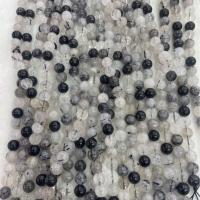Rutilquarz Perlen, Schwarzer Rutilquarz, rund, DIY & verschiedene Größen vorhanden, gemischte Farben, Länge:ca. 38 cm, verkauft von Strang
