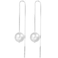 Sterling Silver Thread Through Earrings, 925 Sterling Silver, with Shell Pearl, fashion jewelry & for woman 