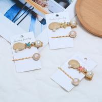 Hair Slide, Zinc Alloy, with Plastic Pearl, gold color plated, for woman & enamel & with rhinestone 