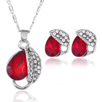 Rhinestone Zinc Alloy Jewelry Set, Stud Earring & necklace, silver color plated, for woman & with rhinestone Approx 37 cm 