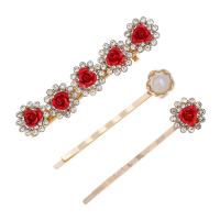 Hair Slide, Zinc Alloy, with Plastic Pearl, Flower, gold color plated, for woman & with rhinestone 