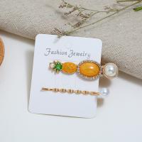 Hair Slide, Zinc Alloy, with Plastic Pearl & Acrylic, Pineapple, gold color plated, for woman & enamel & with rhinestone 