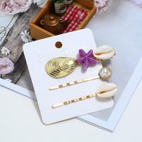 Hair Slide, Zinc Alloy, with Plastic Pearl & Acrylic, Starfish, gold color plated, for woman 