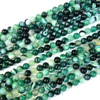 Natürliche Streifen Achat Perlen, rund, poliert, DIY & verschiedene Größen vorhanden, dunkelgrün, Länge:ca. 38 cm, verkauft von Strang