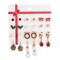 Zinc Alloy Earring Set, with Plastic Pearl, plated, Christmas jewelry & for woman & enamel & with rhinestone 
