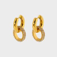 Boucle d'oreille goutte inox, Acier inoxydable 304, Plaqué or 18K, bijoux de mode & pavé de micro zircon & pour femme, doré, 25mm, Vendu par paire