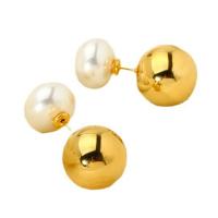 Edelstahl Stud Ohrring, 304 Edelstahl, mit Kunststoff Perlen, 18K vergoldet, Modeschmuck & für Frau, goldfarben, verkauft von Paar