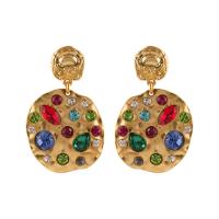 Rhinestone Brass Drop Earring, 18K gold plated, fashion jewelry & for woman & with rhinestone, golden 