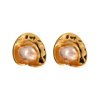 Freshwater Pearl Stud Earring, Brass, with Freshwater Pearl, 18K gold plated, fashion jewelry & for woman 