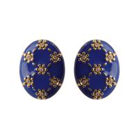 Cubic Zirconia Micro Pave Brass Earring, 18K gold plated, fashion jewelry & micro pave cubic zirconia & for woman & enamel, blue 