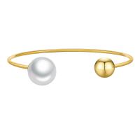 Stainless Steel Cuff Bangle, 304 Stainless Steel, with Plastic Pearl, Vacuum Ion Plating, fashion jewelry & for woman, golden, Inner Approx 60mm 